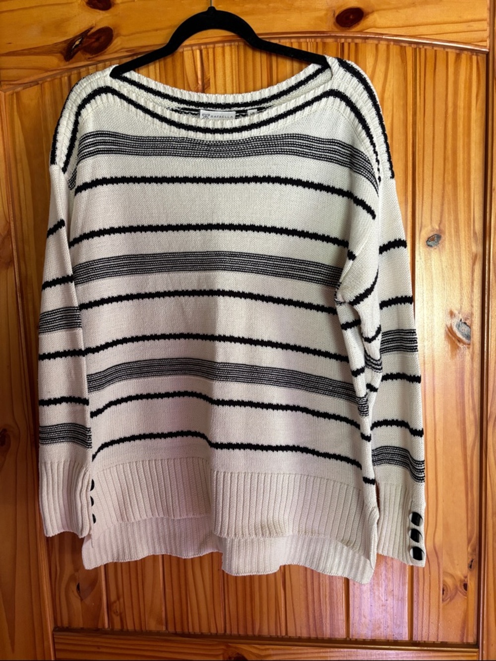 Rafaella Cream Crewneck Sweater with Black Stripes